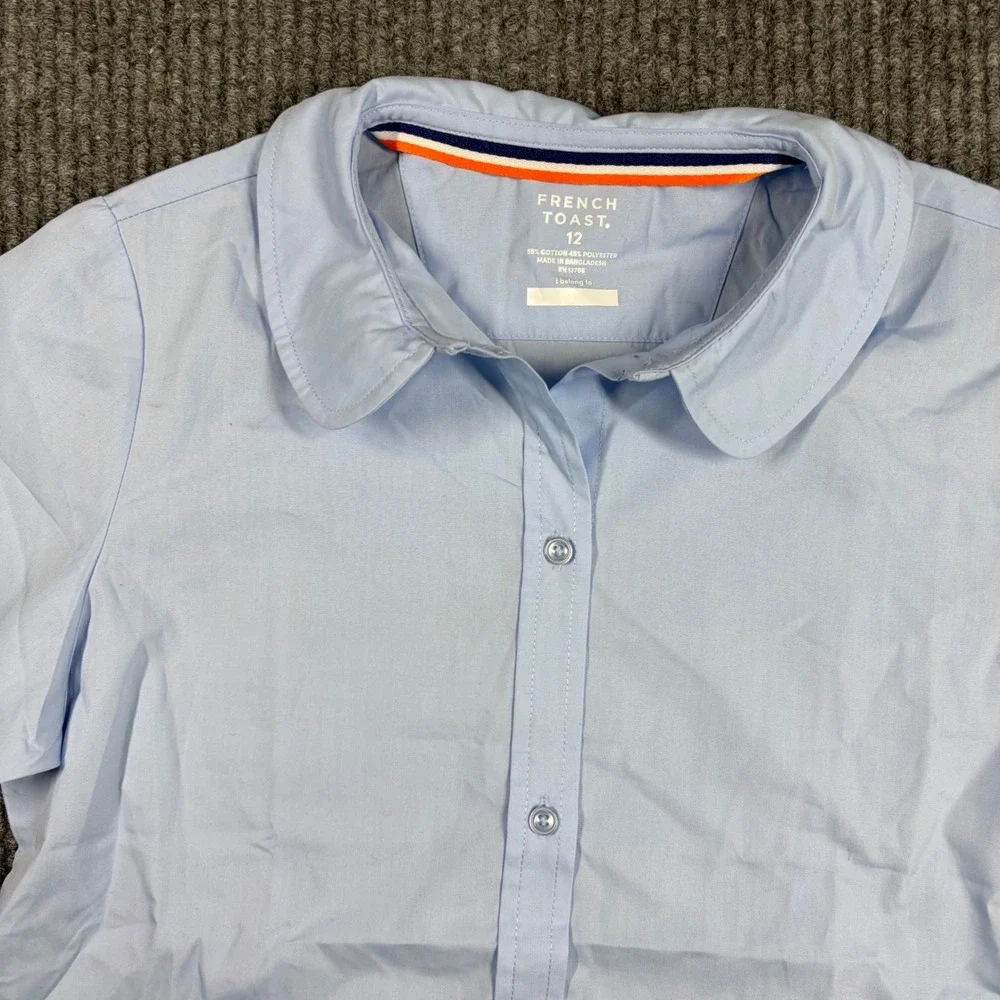 French Toast Girls Blue Short Sleeve Peter Pan Collar‎ School Shirt Size 12